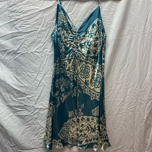 ZARA Blue Pattern Satin Dress
